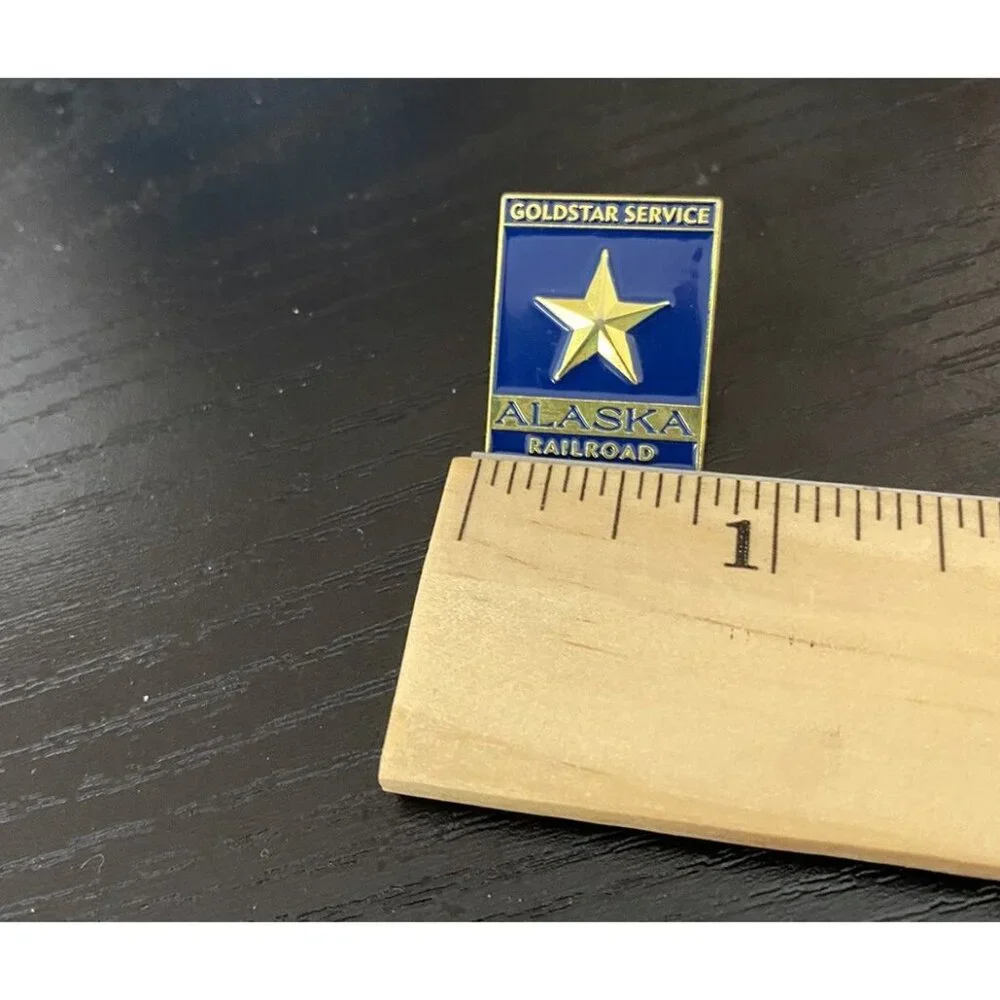 Alaska Railroad Gold Star Service Lapel Pin Tie Tac Gold Blue Railway